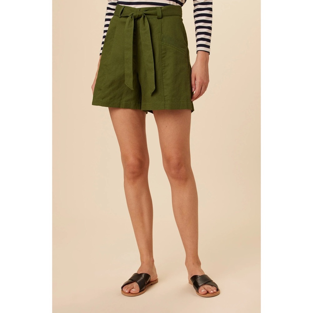Amour Vert Milo Femme Fete Short Fern Green High Waisted Linen Paper Bag Shorts